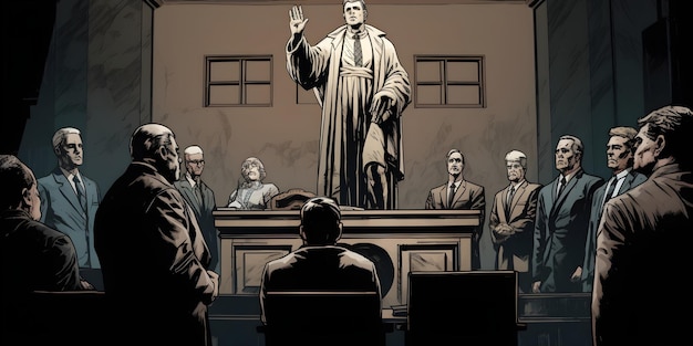 Comic book style courtroom illustration background