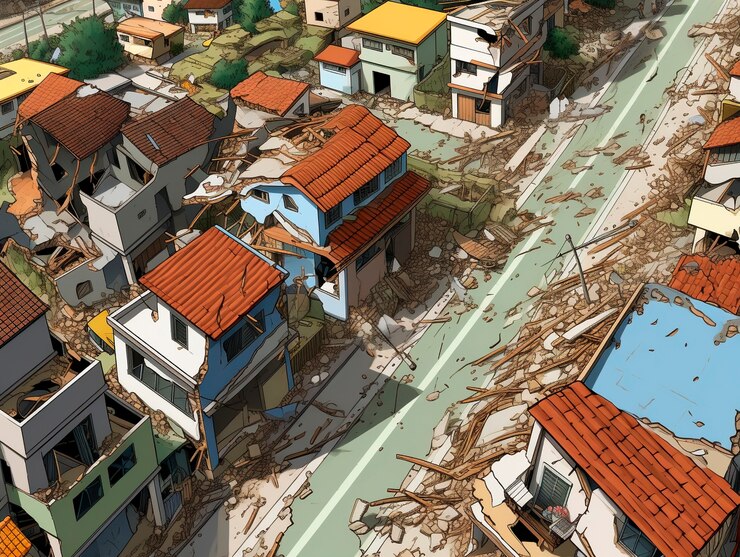 無料Photo 地震の後遺症を描いたコミックスタイルのシーン