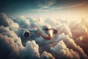 Free photo commercial airplane flying above clouds