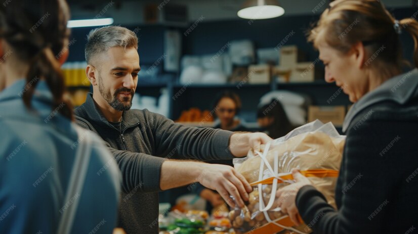 In a retail store, an employee hands goods to a customer, highlighting their positive relationship. This is thanks to successful background checks during hiring. A smooth transaction reflects trust and satisfaction for all parties involved.