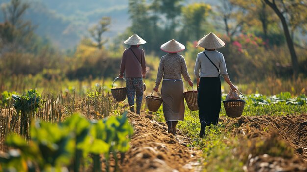 食料を育てるために農業で一緒に働く人々のコミュニティ