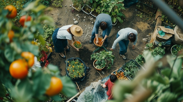 Community of people working together in agriculture to grow food