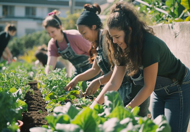 Community of people working together in agriculture to grow food