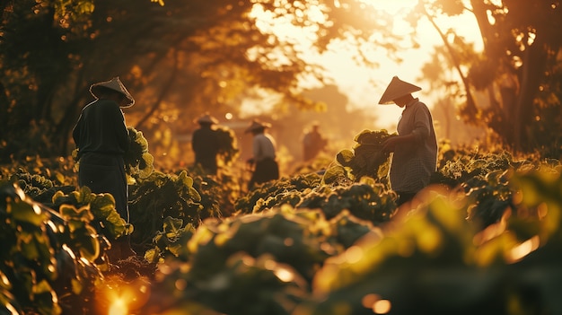 Community of people working together in agriculture to grow food