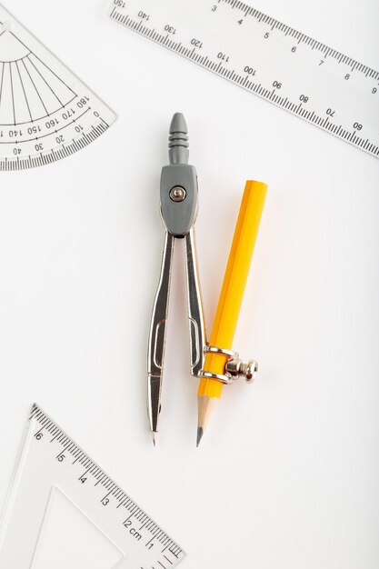 Compass metallic a top view isolated on white desk