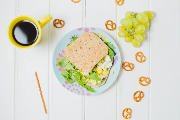 Composed breakfast food and coffee