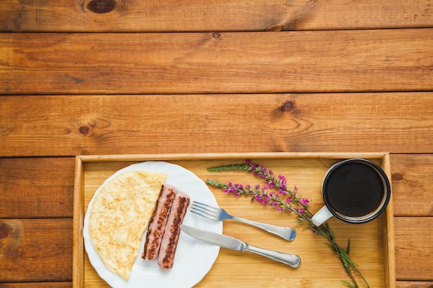 Composed breakfast meal with coffee