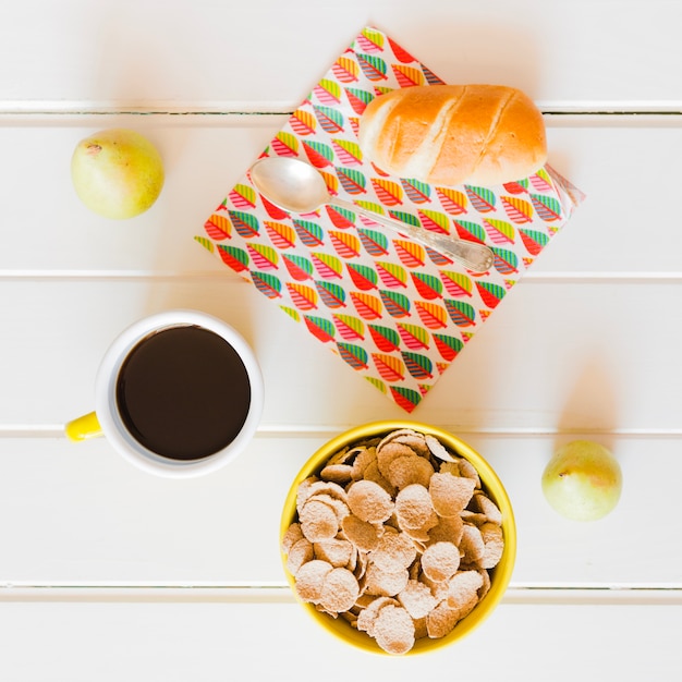 Composed healthy breakfast on table