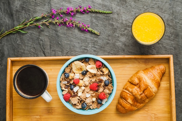 Composed healthy meal on tray