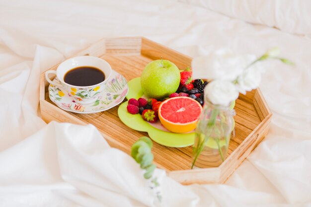 Composed vitaminized breakfast on tray