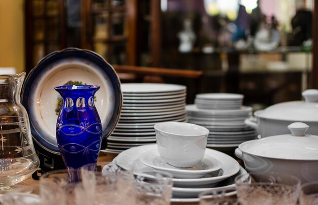 composition of antiques market objects