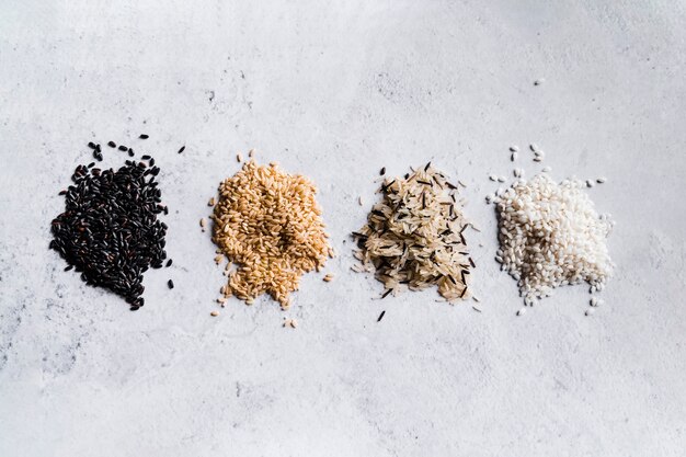 Composition of black brown wild and white rice