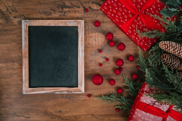 Composition for christmas with slate and presents