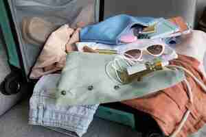 Free photo composition of clothes and accessories in a suitcase