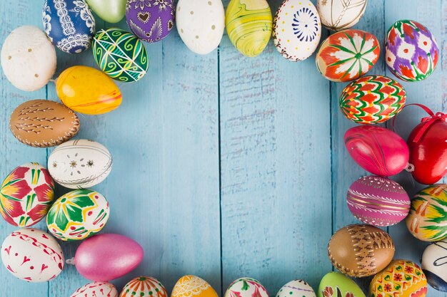 Composition of colorful holiday eggs