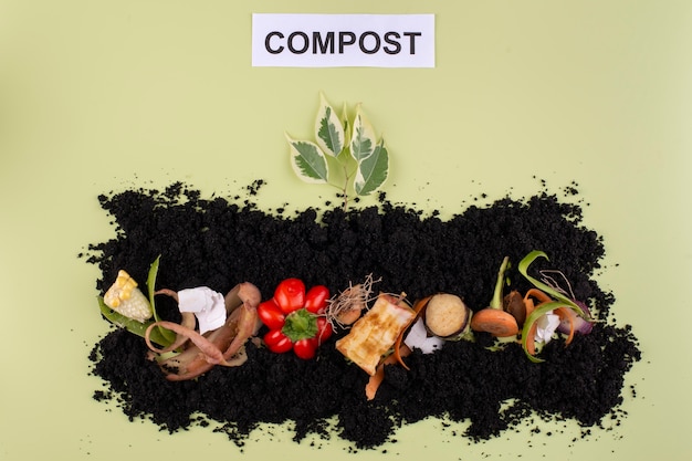 Free photo composition of compost made of rotten vegetables