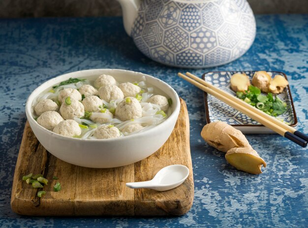 Composition of delicious bakso bowl