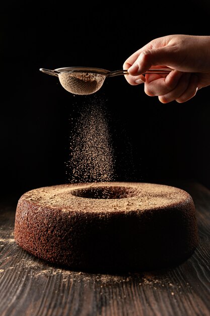 Composition of delicious chocolate cake