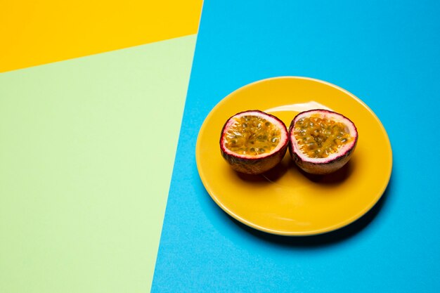 Composition of delicious exotic passion fruit