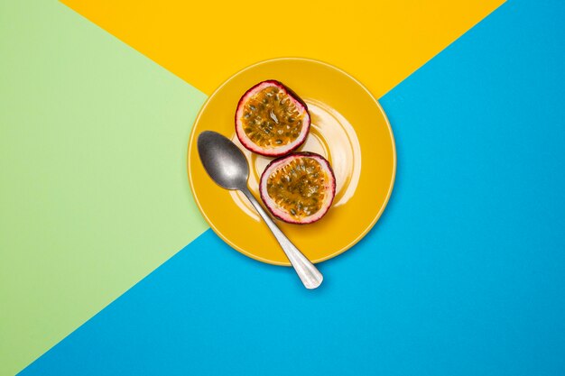 Composition of delicious exotic passion fruit