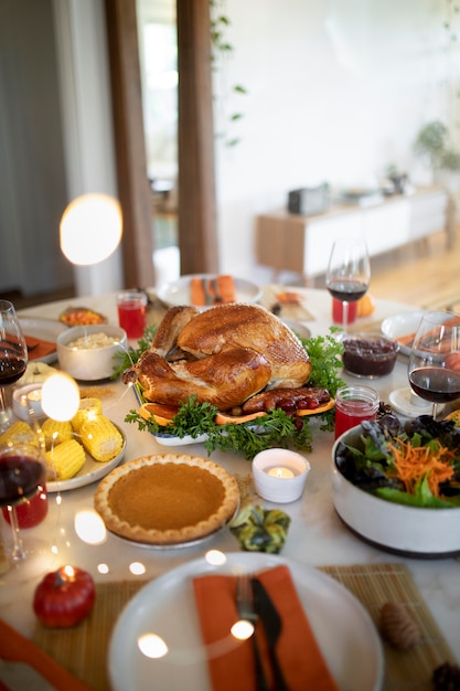 Foto gratuita composizione della deliziosa cena del giorno del ringraziamento