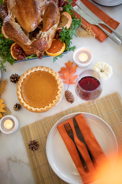 Free photo composition of delicious thanksgiving day dinner
