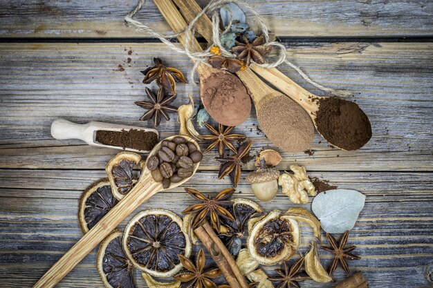 composition of dried lemon, cinnamon coffee