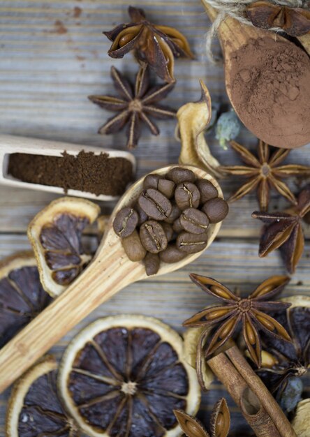 composition of dried lemon, cinnamon coffee