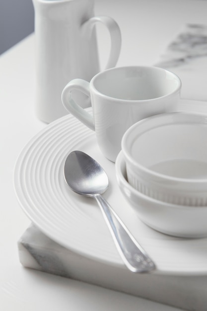 Composition of elegant tableware on the table