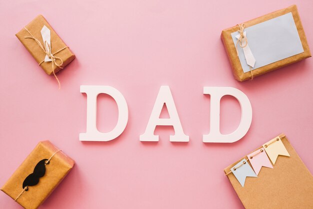 Composition for fathers day with four present boxes