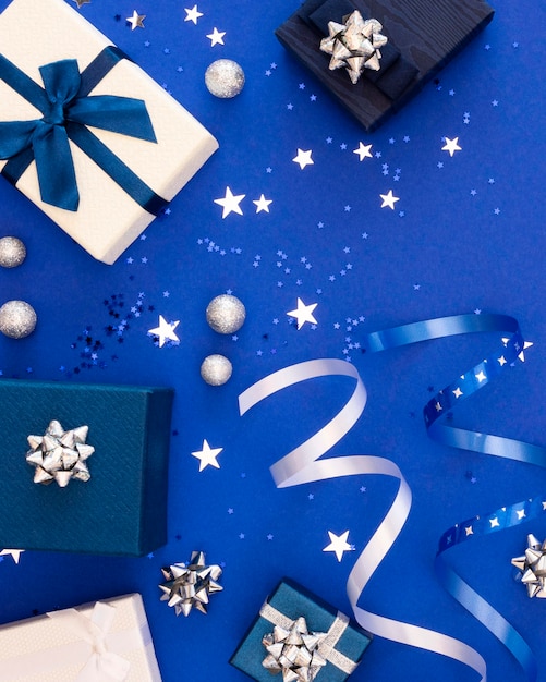 Free photo composition of festive wrapped gifts