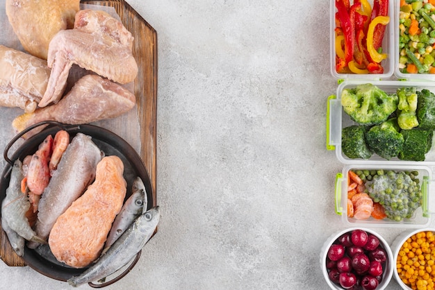 Composition of frozen food on the table