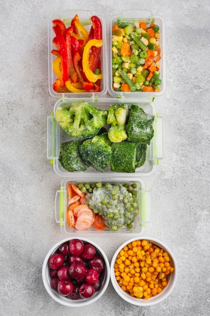 Composition of frozen food on the table