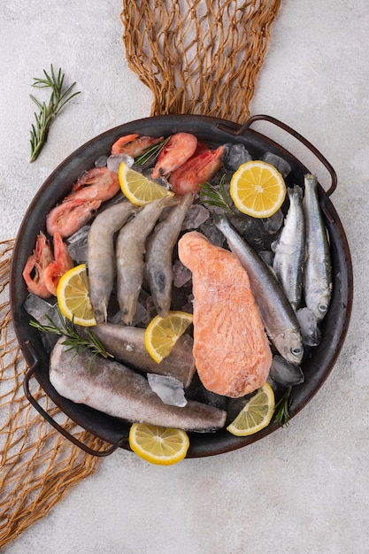 Composition of frozen sea food on the table