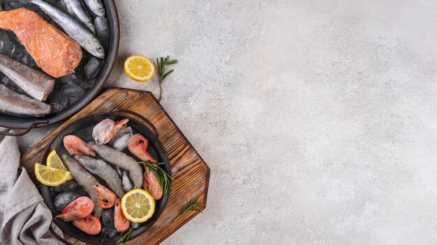 Composition of frozen sea food on the table