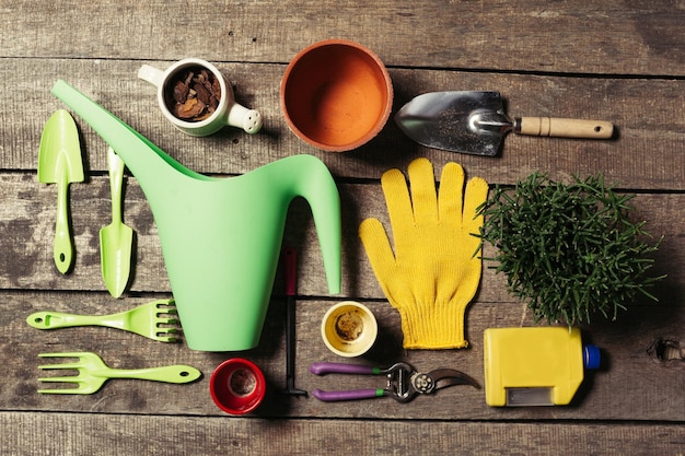 Free photo composition of garden tools