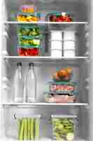 Free photo composition of healthy raw food in the fridge