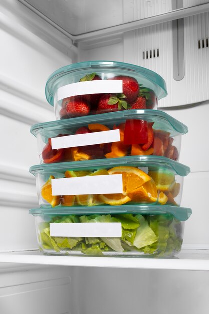 composition of healthy raw food in the fridge