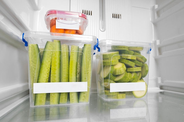 Composition of healthy raw food in the fridge