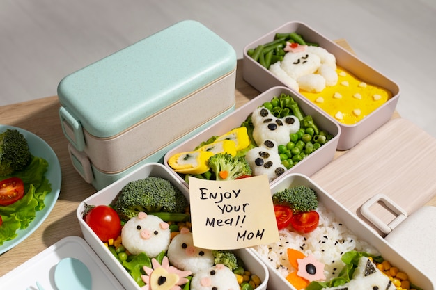 Free photo composition of japanese bento box