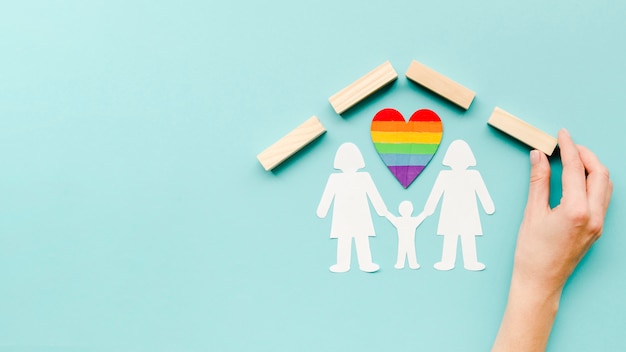 Composition for lgbt family concept on blue background  with copy space