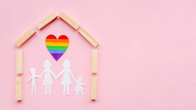 Composition for lgbt family concept on pink background with copy space