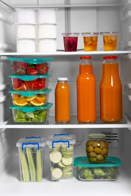 Бесплатное фото Состав здоровой сырой пищи в холодильнике