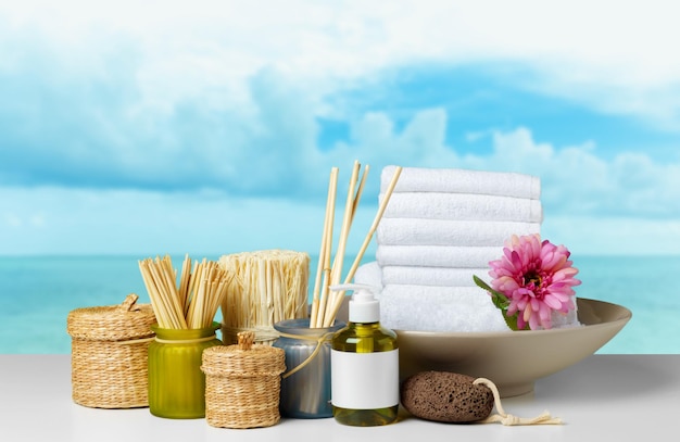 Free photo composition of spa treatment on wooden table