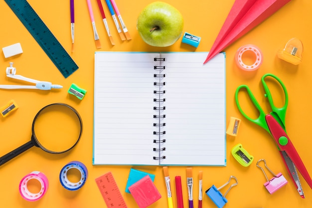 Free photo composition of stationery items for school studying