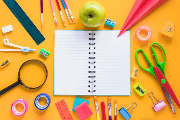 Composition of stationery items for school studying