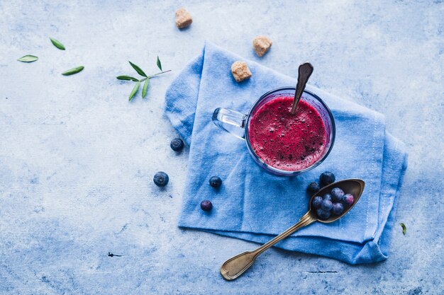 Composition of tasty blueberries smoothie