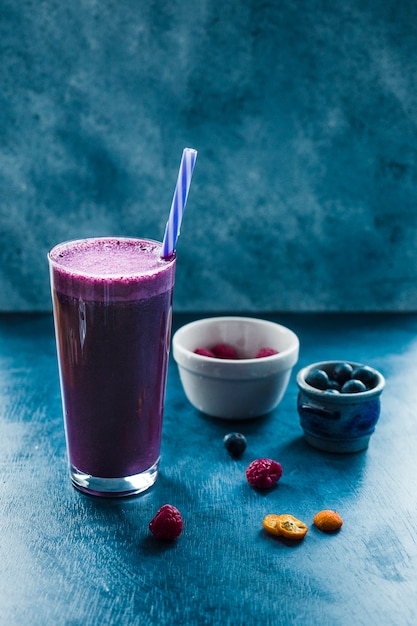 Composition of tasty blueberries smoothie