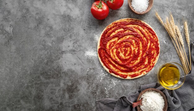 Composition of tasty traditional pizza