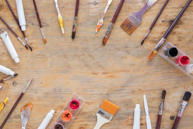 Composition of various professional tools for artist